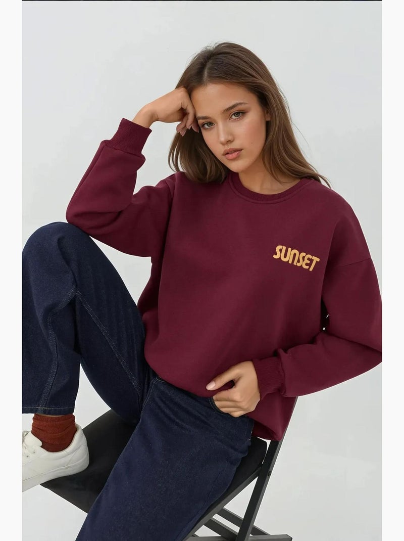 Sweat-shirt ras du cou brodé hiccup Rouge cachemire - Kiabi
