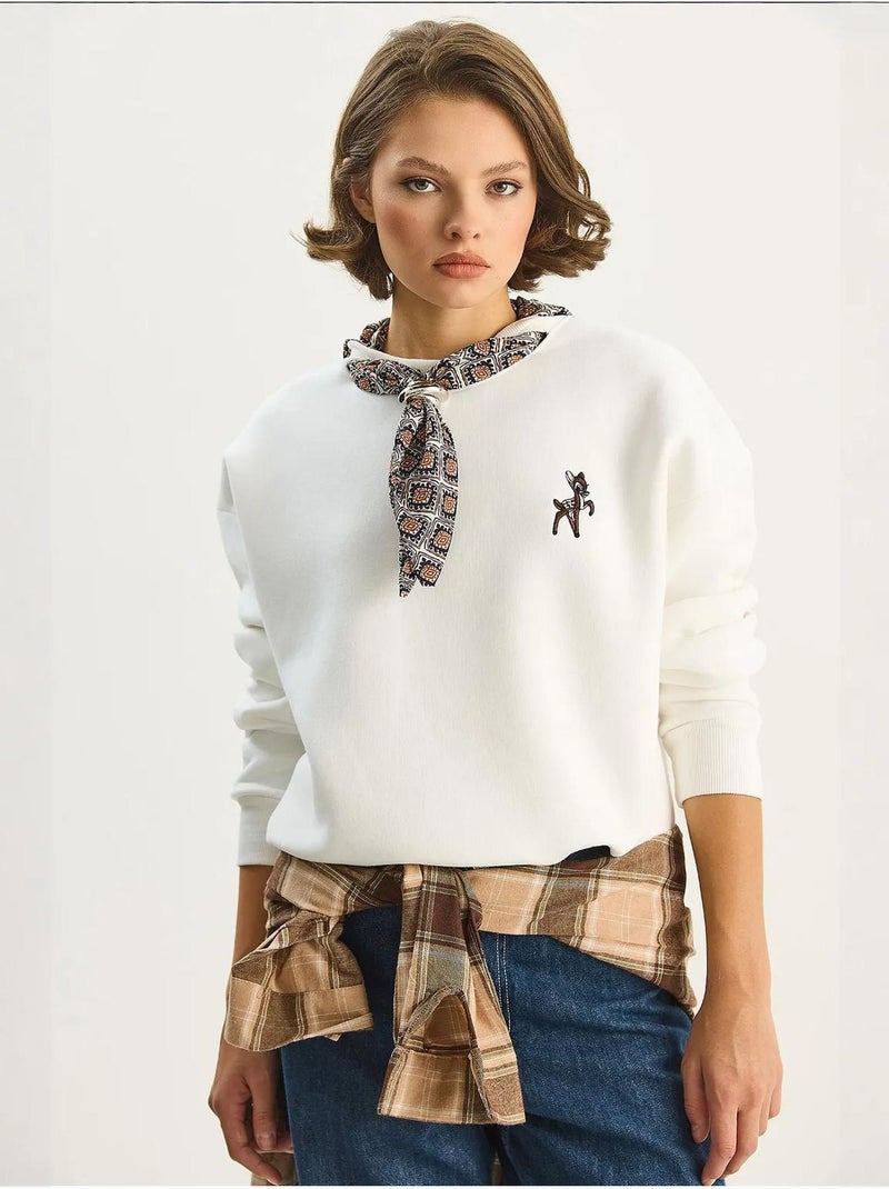 Sweat-shirt ras du cou brodé lucci Blanc - Kiabi