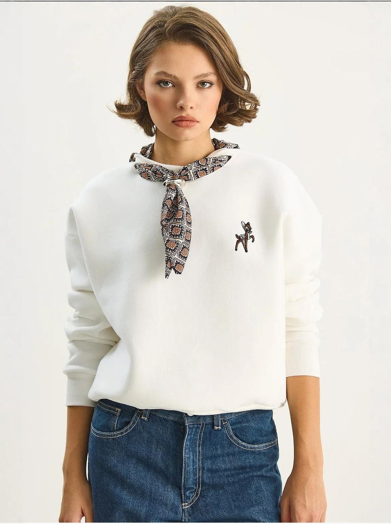 Sweat-shirt ras du cou brodé lucci Blanc - Kiabi