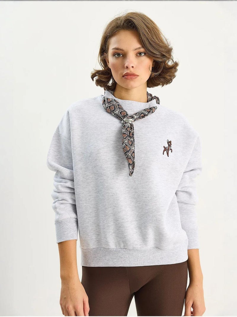 Sweat-shirt ras du cou brodé lucci Gris - Kiabi