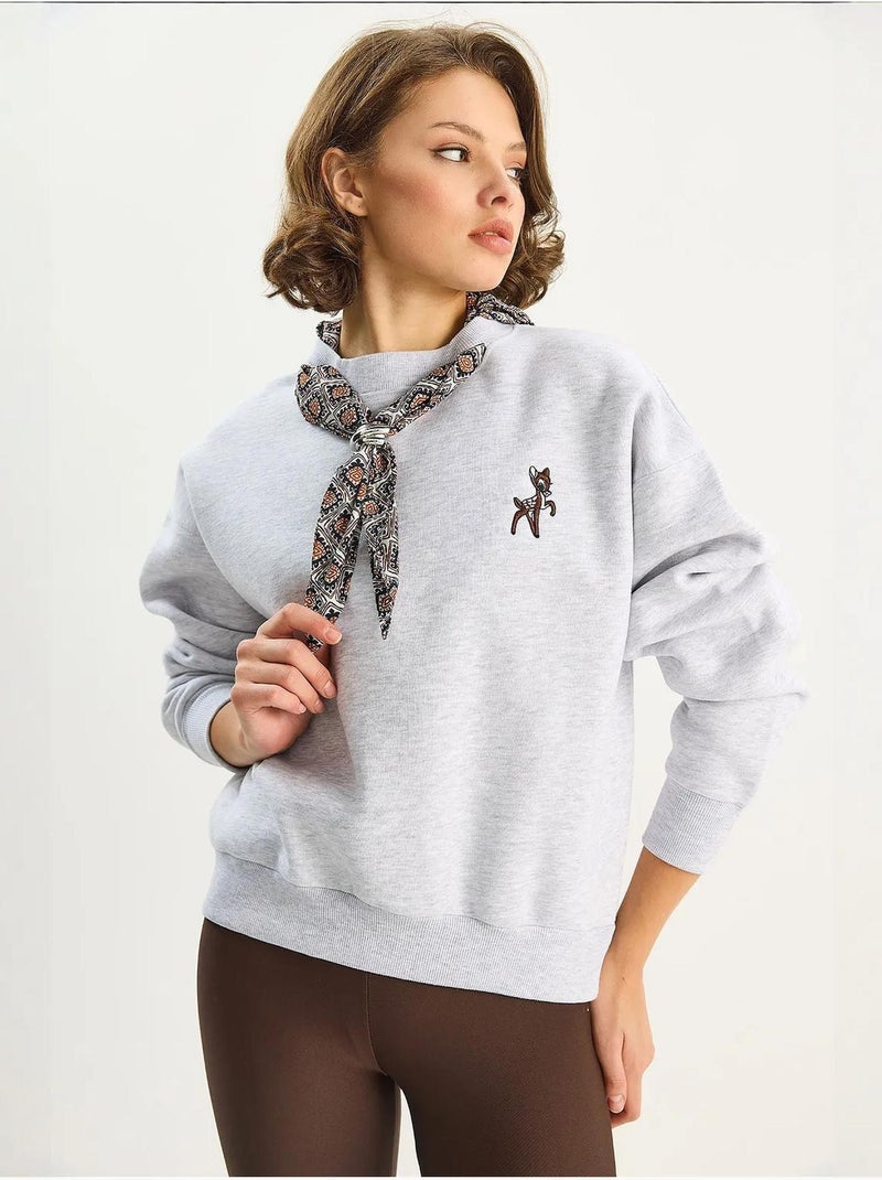 Sweat-shirt ras du cou brodé lucci Gris - Kiabi