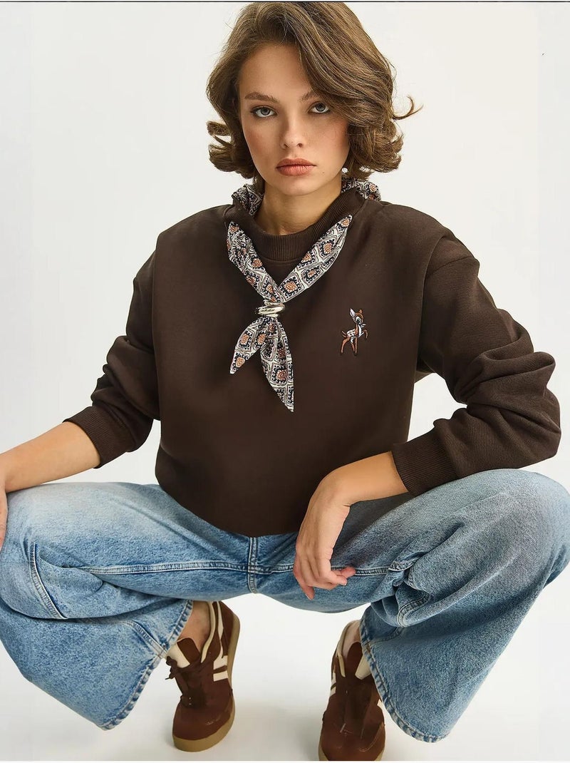 Sweat-shirt ras du cou brodé lucci Marron foncé - Kiabi