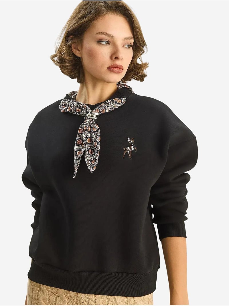 Sweat-shirt ras du cou brodé lucci Noir - Kiabi