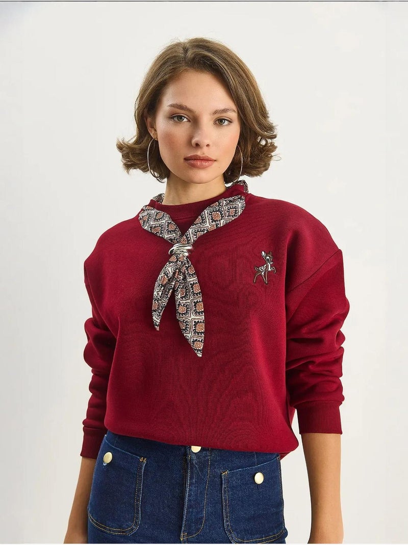 Sweat-shirt ras du cou brodé lucci Rouge bordeaux - Kiabi