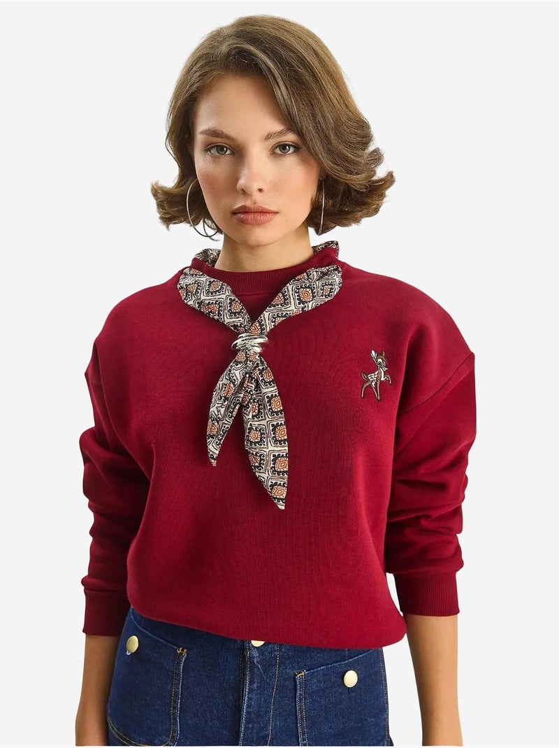 Sweat-shirt ras du cou brodé lucci Rouge bordeaux - Kiabi
