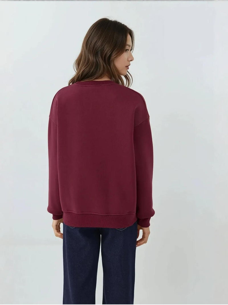 Sweat-shirt ras du cou brodé Rouge cachemire - Kiabi