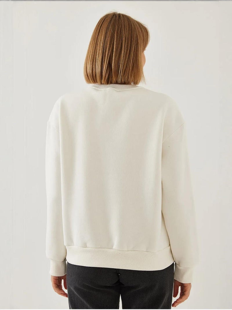 Sweat-shirt ras du cou en fil brossé imprimé cœur lucci Beige argile - Kiabi