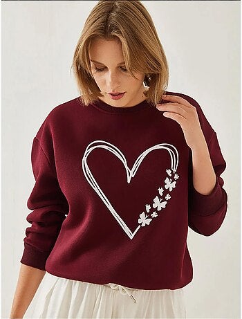 Sweat-shirt ras du cou en fil brossé imprimé cœur lucci