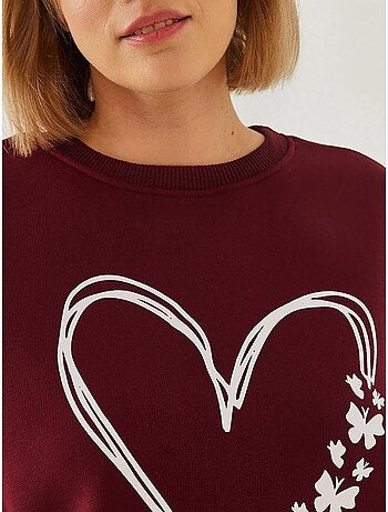 Sweat-shirt ras du cou en fil brossé imprimé cœur lucci
