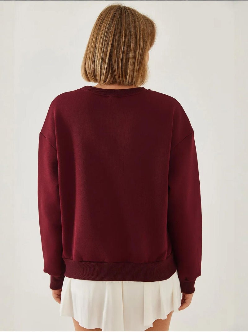 Sweat-shirt ras du cou en fil brossé imprimé cœur lucci Rouge bordeaux - Kiabi