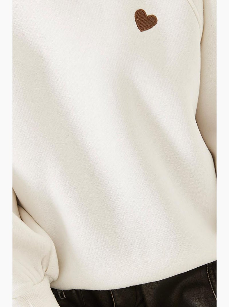 Sweat-shirt ras du cou en tissu brossé triple fil avec cœur brodé lucci Blanc - Kiabi