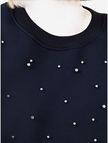 Sweat-shirt ras du cou en tissu brossé triple fil orné de perles lucci