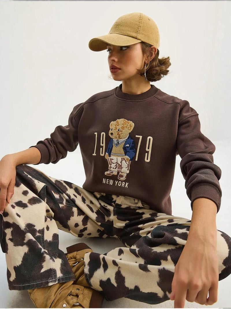 Sweat-shirt ras du cou imprimé coupe décontractée lucci Marron chocolat - Kiabi