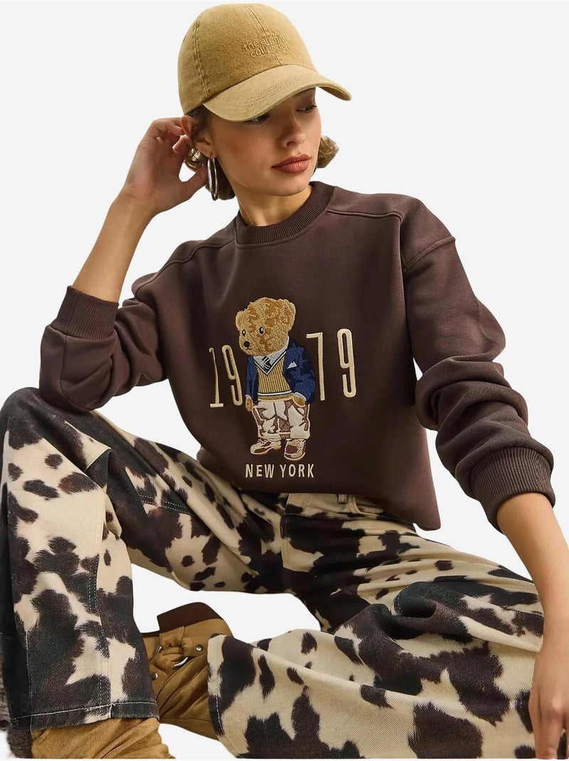 Sweat-shirt ras du cou imprimé coupe décontractée lucci Marron chocolat - Kiabi