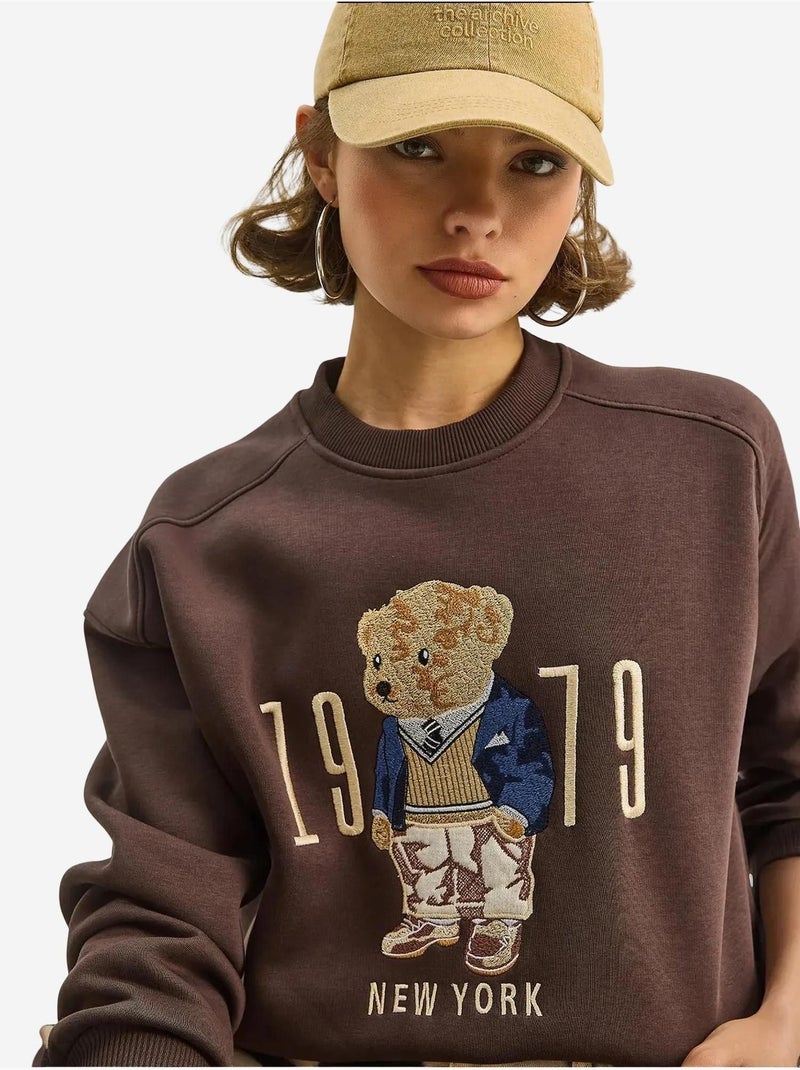 Sweat-shirt ras du cou imprimé coupe décontractée lucci Marron chocolat - Kiabi