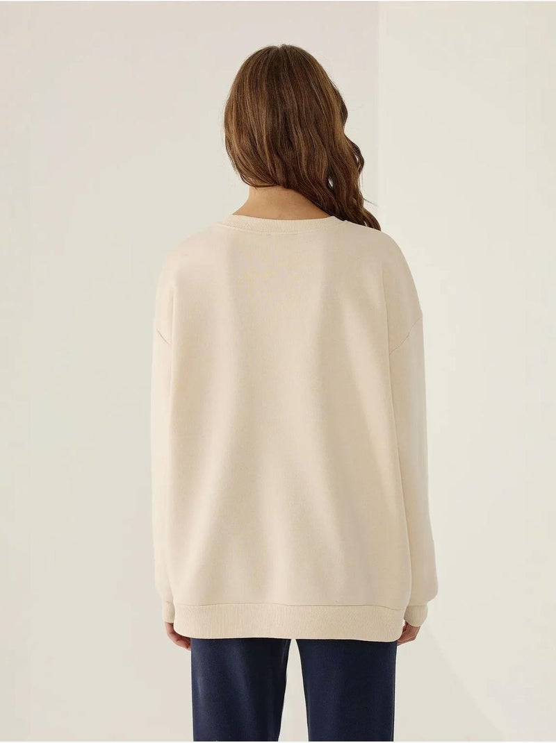 Sweat-shirt ras du cou imprimé surdimensionné Beige naturel - Kiabi