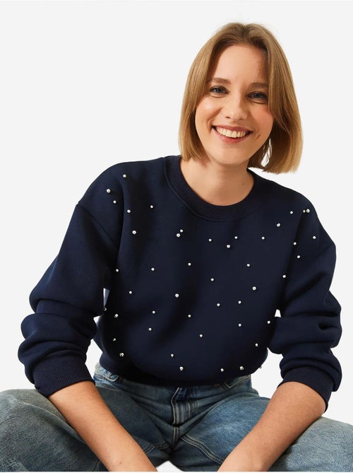Sweat-shirt ras du cou lucci en tissu brossé triple fil orné de perles - Kiabi Sweat-shirt ras du cou lucci en tissu brossé triple fil orné de perles - Kiabi
