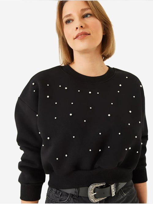 Sweat-shirt ras du cou lucci en tissu brossé triple fil orné de perles - Kiabi Sweat-shirt ras du cou lucci en tissu brossé triple fil orné de perles - Kiabi