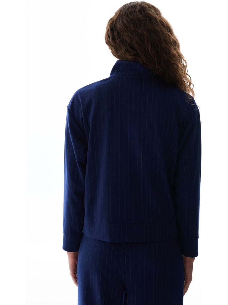 Sweat-shirt rayé à demi-zip penti Bleu marine - Kiabi