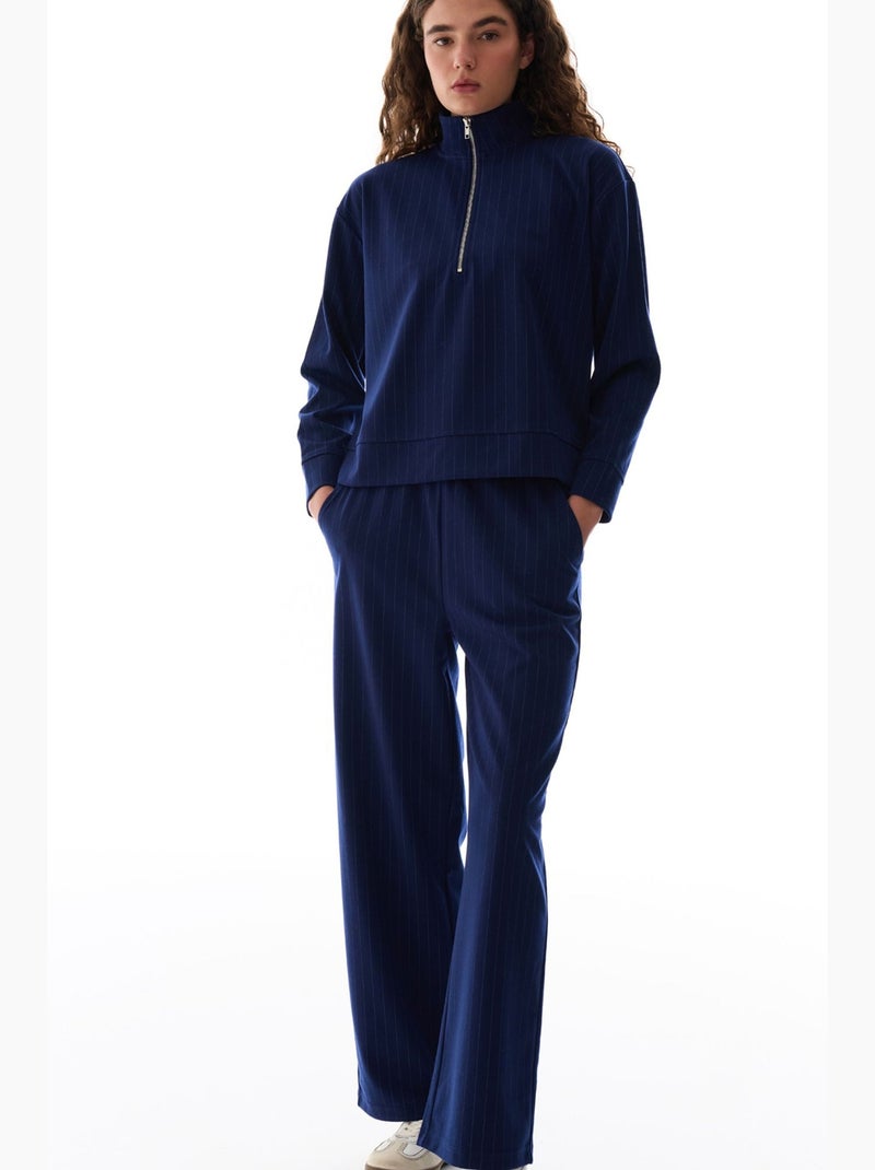 Sweat-shirt rayé à demi-zip penti Bleu marine - Kiabi