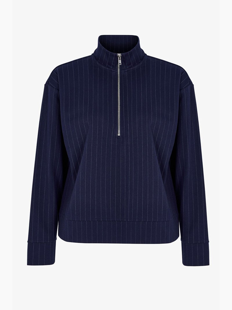 Sweat-shirt rayé à demi-zip penti Bleu marine - Kiabi