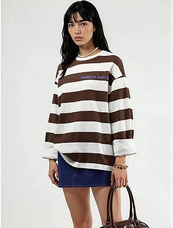 Sweat-shirt rayé oversize à col rond busem