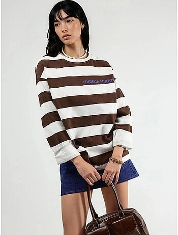 Sweat-shirt rayé oversize à col rond busem