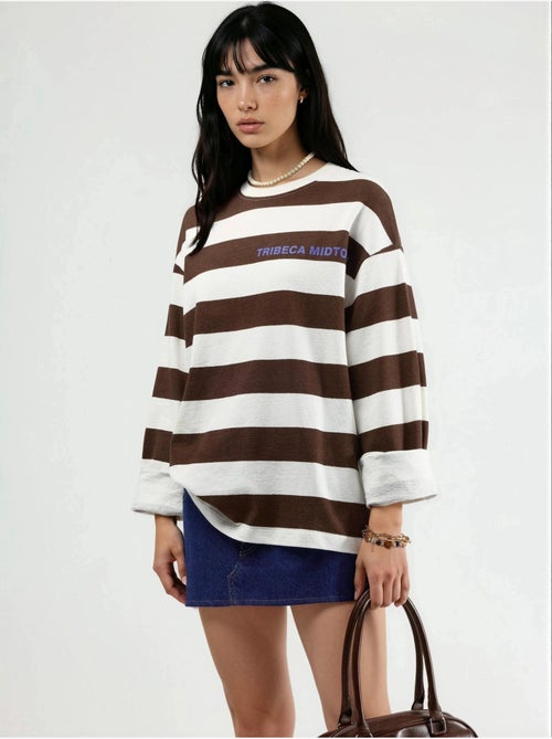 Sweat-shirt rayé oversize à col rond busem - Kiabi Sweat-shirt rayé oversize à col rond busem - Kiabi