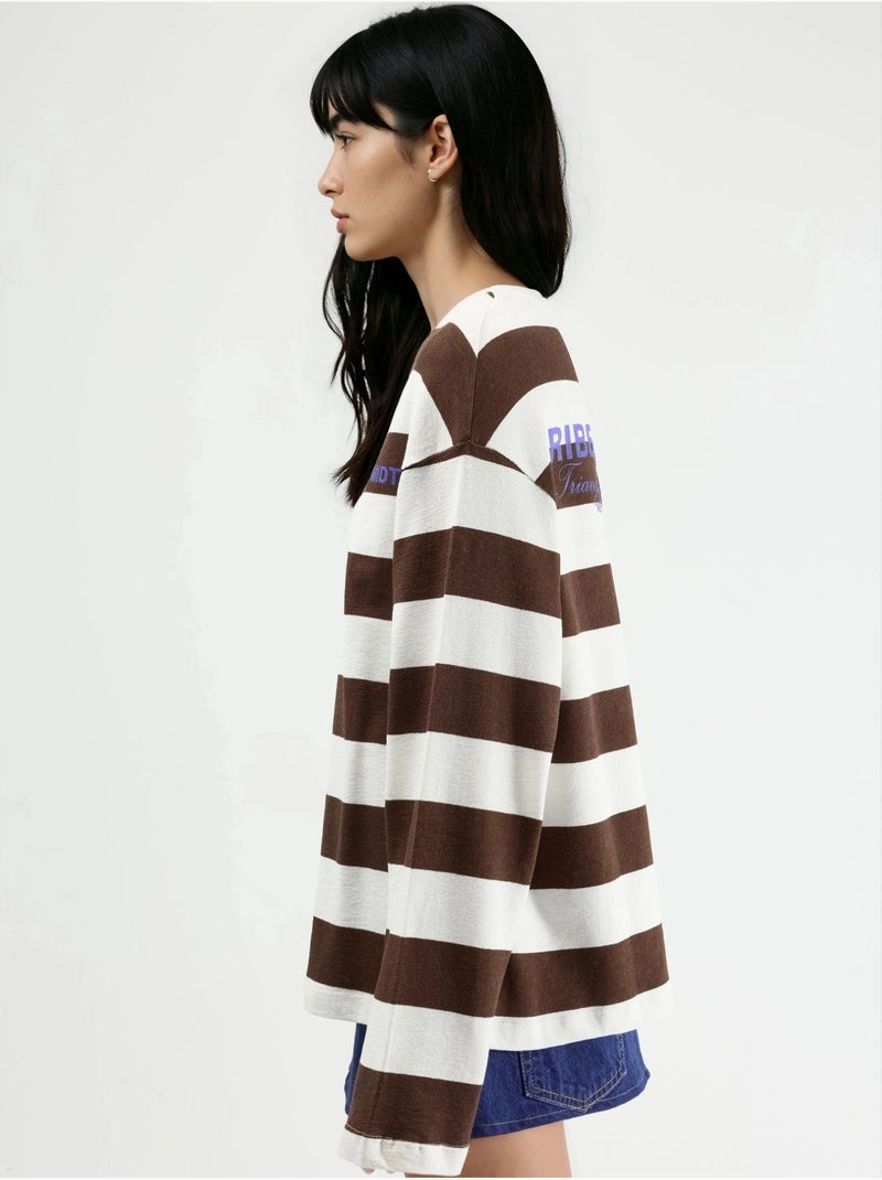Sweat-shirt rayé oversize à col rond busem Marron clair - Kiabi