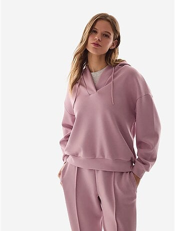 Sweat-shirt texturé soyeux à col v et manches longues penti
