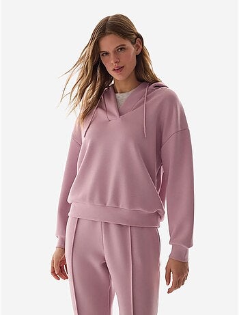 Sweat-shirt texturé soyeux à col v et manches longues penti