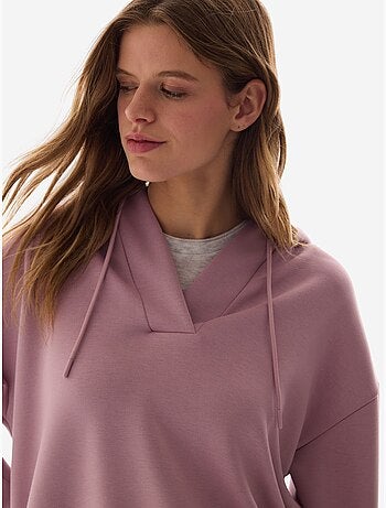 Sweat-shirt texturé soyeux à col v et manches longues penti
