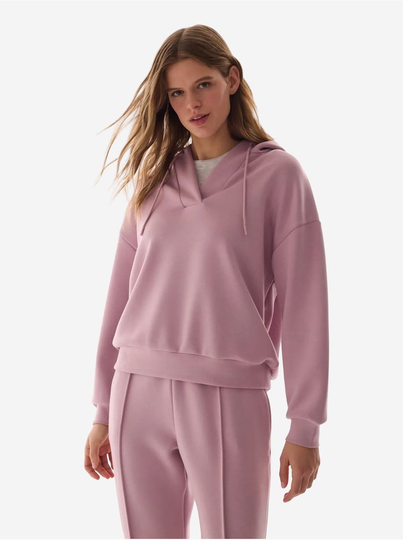Sweat-shirt texturé soyeux à col v et manches longues penti Lavande - Kiabi
