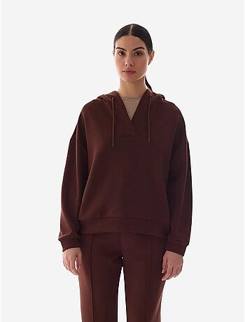 Sweat-shirt texturé soyeux à col v et manches longues penti