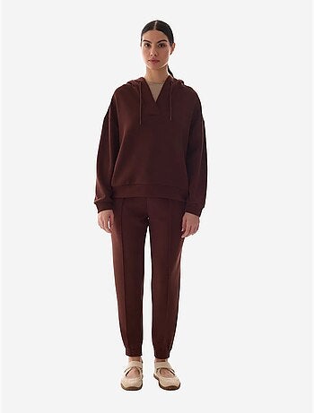 Sweat-shirt texturé soyeux à col v et manches longues penti