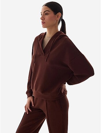 Sweat-shirt texturé soyeux à col v et manches longues penti