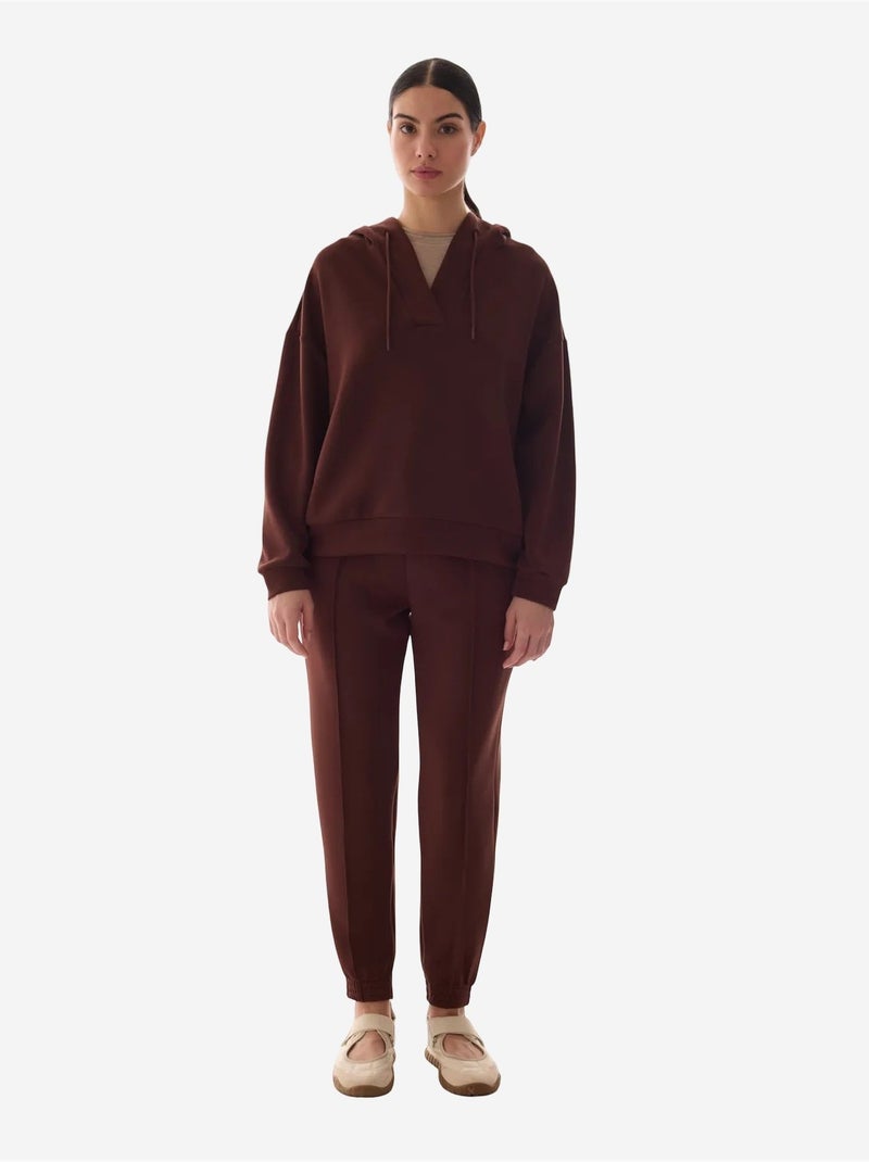 Sweat-shirt texturé soyeux à col v et manches longues penti Marron - Kiabi