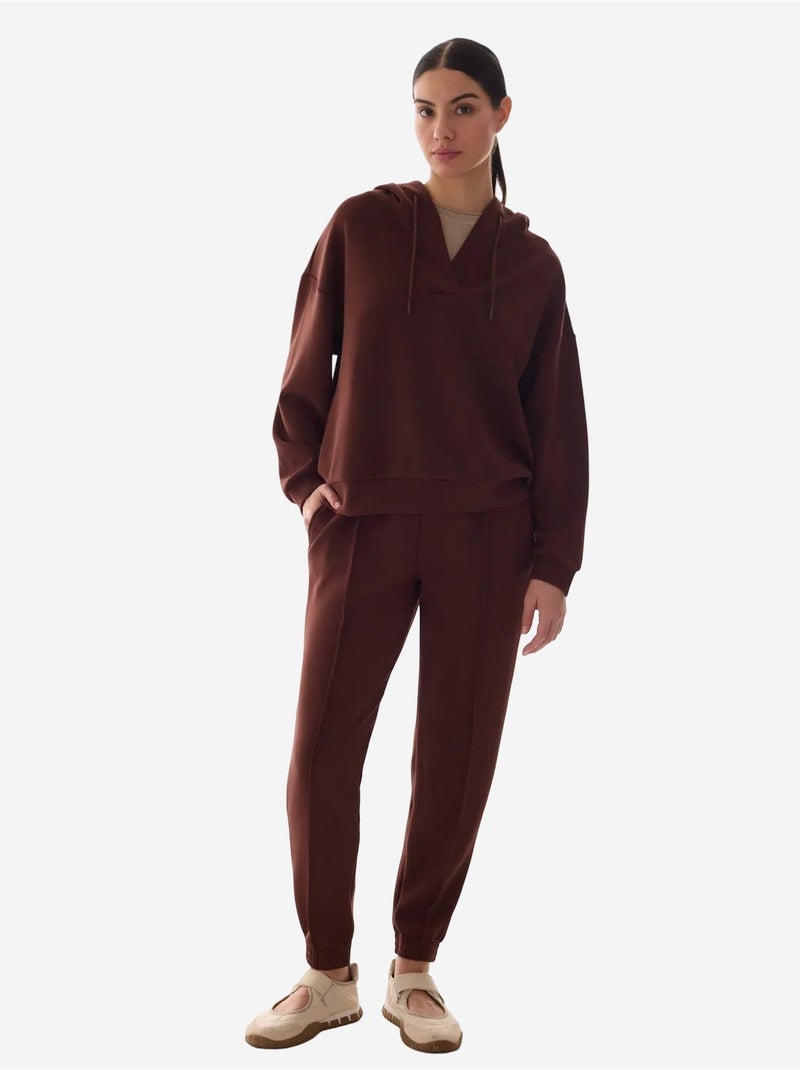 Sweat-shirt texturé soyeux à col v et manches longues penti Marron - Kiabi