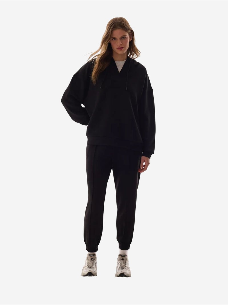 Sweat-shirt texturé soyeux à col v et manches longues penti Noir - Kiabi