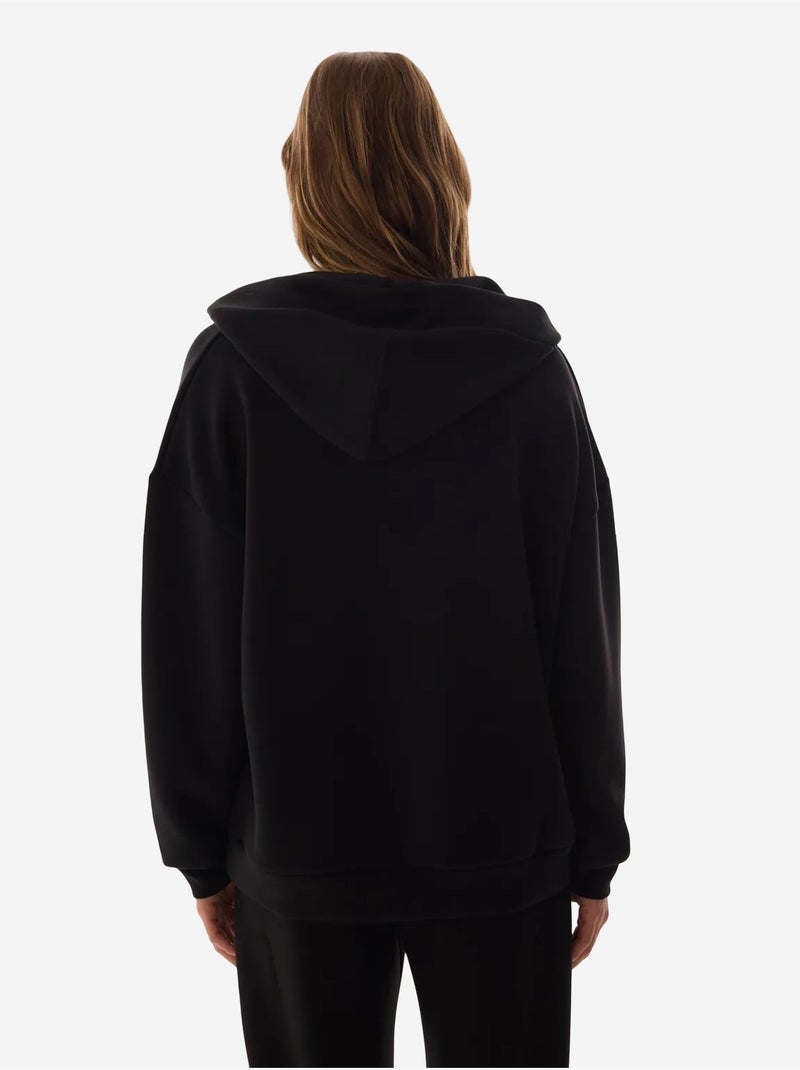 Sweat-shirt texturé soyeux à col v et manches longues penti Noir - Kiabi