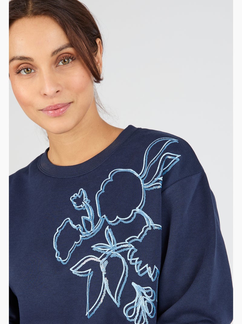 Sweat-shirt Thermolactyl en molleton - Damart Bleu - Kiabi