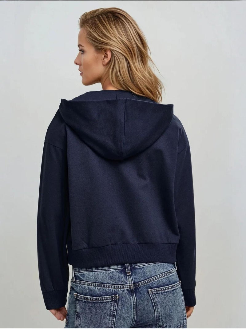 Sweat-shirt tricoté à capuche et fermeture éclair surdimensionné hiccup Bleu foncé - Kiabi
