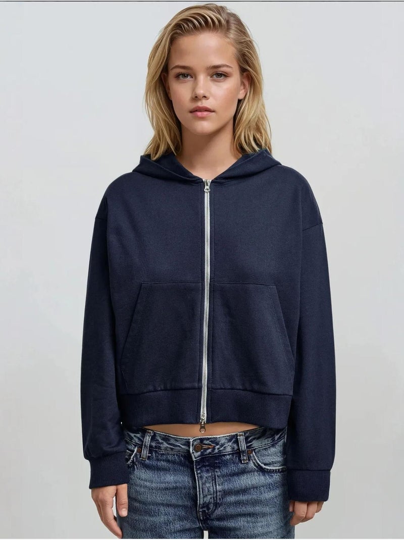 Sweat-shirt tricoté à capuche et fermeture éclair surdimensionné hiccup Bleu foncé - Kiabi