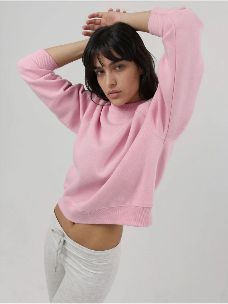 Sweat-shirt tricoté à col rond et manches longues avec détails élastiques busem Rose pâle - Kiabi