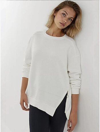 Sweat-shirt tricoté texturé à col ras du cou avec fermeture éclair hiccup