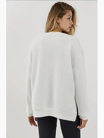 Sweat-shirt tricoté texturé à col ras du cou avec fermeture éclair hiccup