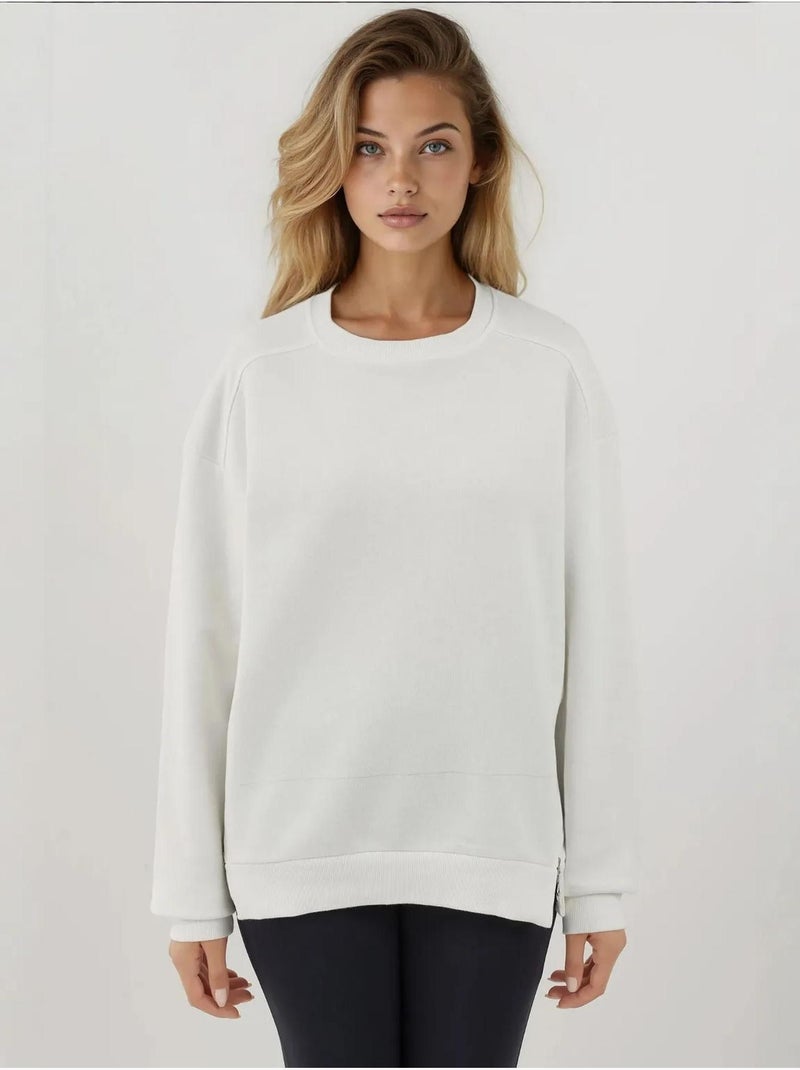 Sweat-shirt tricoté texturé à col ras du cou avec fermeture éclair hiccup Blanc - Kiabi