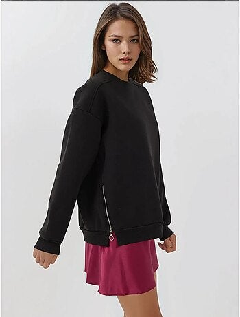 Sweat-shirt tricoté texturé à col ras du cou avec fermeture éclair hiccup
