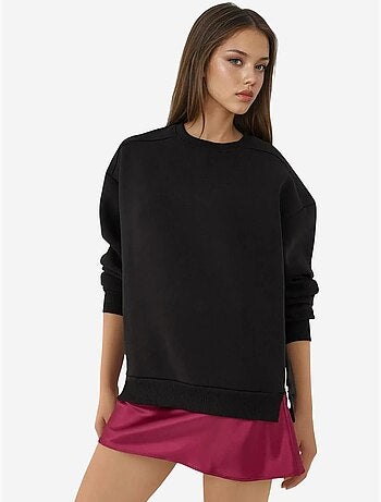 Sweat-shirt tricoté texturé à col ras du cou avec fermeture éclair hiccup