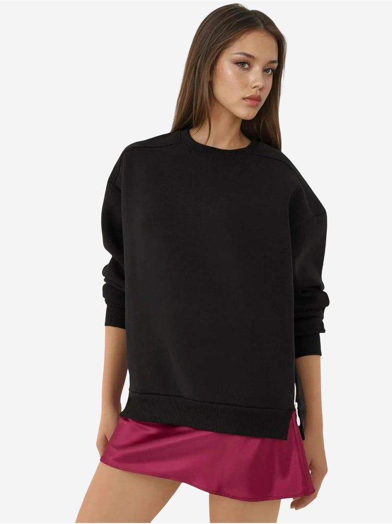 Sweat-shirt tricoté texturé à col ras du cou avec fermeture éclair hiccup Noir - Kiabi
